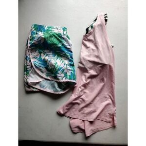 Ideology girls Activewear Set Pink Tropical Palm Tank Top Running Shorts Large